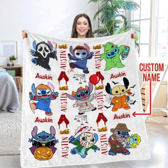 Personalized Halloween Stitch Blanket - Custom Name Gift For Kids & Adults