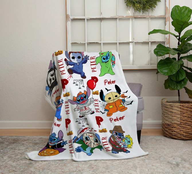 Personalized Halloween Stitch Blanket - Custom Name Gift For Kids & Adults - Image 3
