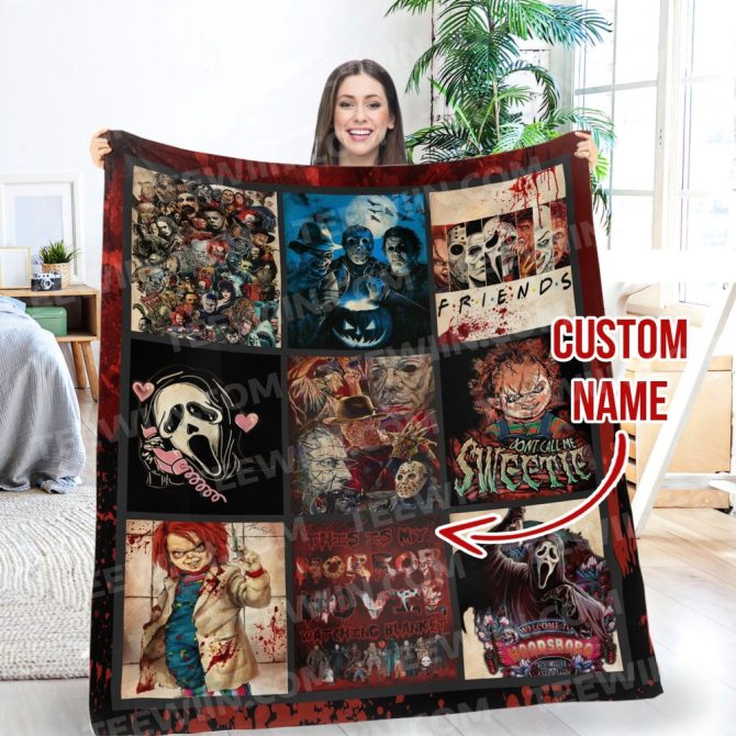 Custom Horror Movie Blanket – Personalized Scary Movie Fan Gift – Cozy & Unique