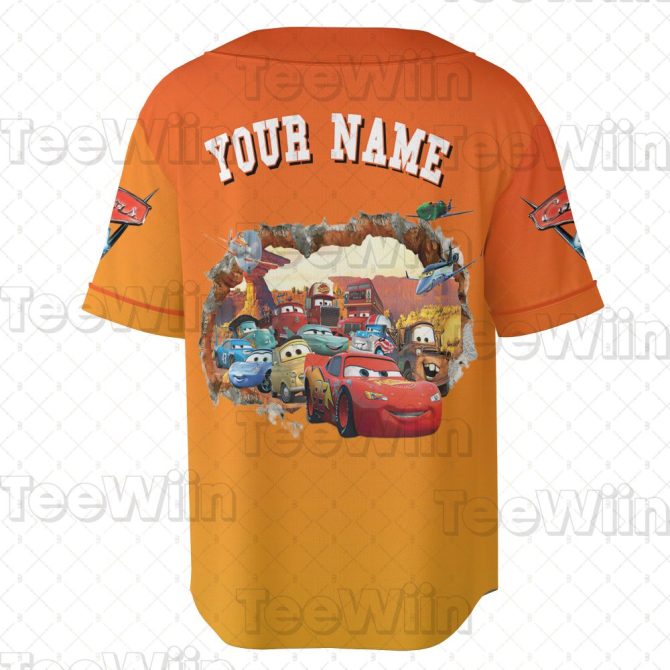 Customizable Kids' Cars Movie Jersey – Add Your Name – Vibrant Orange Cartoon Shirt - Image 3