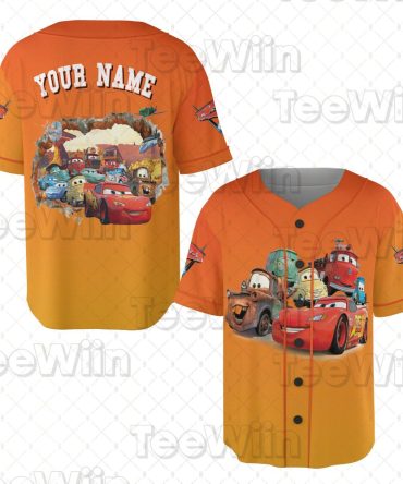 Customizable Kids' Cars Movie Jersey – Add Your Name – Vibrant Orange Cartoon Shirt