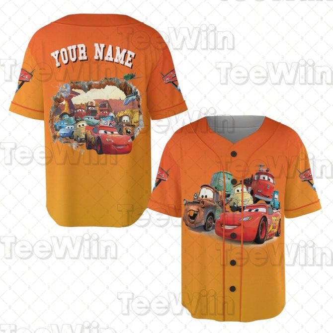 Customizable Kids' Cars Movie Jersey – Add Your Name – Vibrant Orange Cartoon Shirt