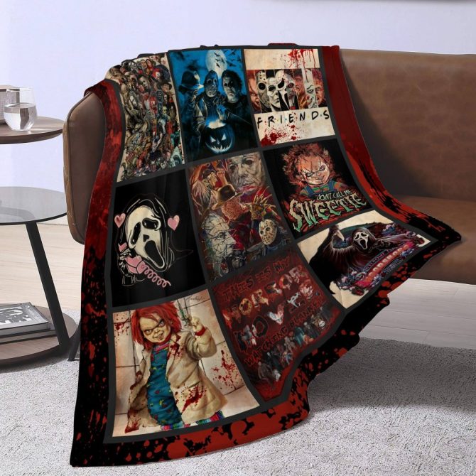 Custom Horror Movie Blanket - Personalized Name, Cozy Fleece Throw With Iconic Scary Characters - Image 2
