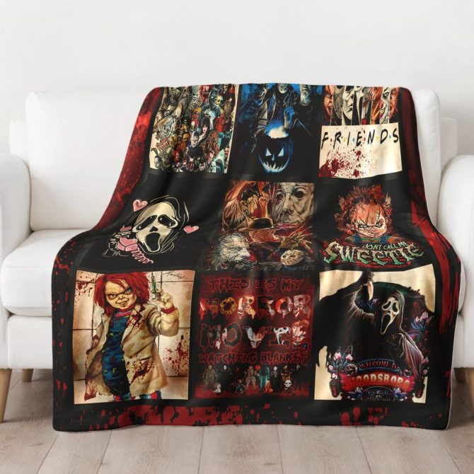Custom Horror Movie Blanket - Personalized Name, Cozy Fleece Throw With Iconic Scary Characters - Image 3