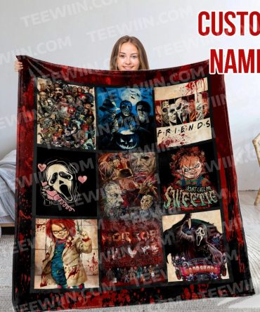 Custom Horror Movie Blanket - Personalized Name, Cozy Fleece Throw With Iconic Scary Characters