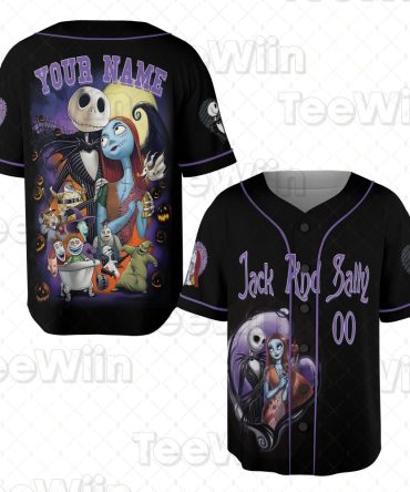 Customizable Halloween Baseball Jersey - Jack & Sally Design, Perfect Gift!
