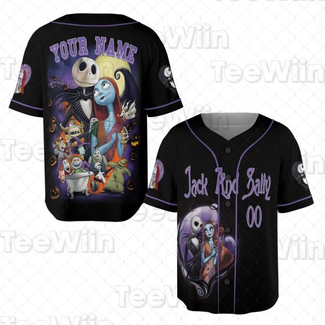 Customizable Halloween Baseball Jersey - Jack & Sally Design, Perfect Gift!