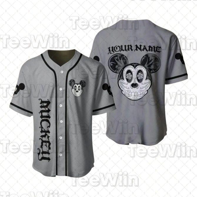 Customizable Gray Baseball Jersey With Cartoon Skull Design - Perfect Gift For Fans!