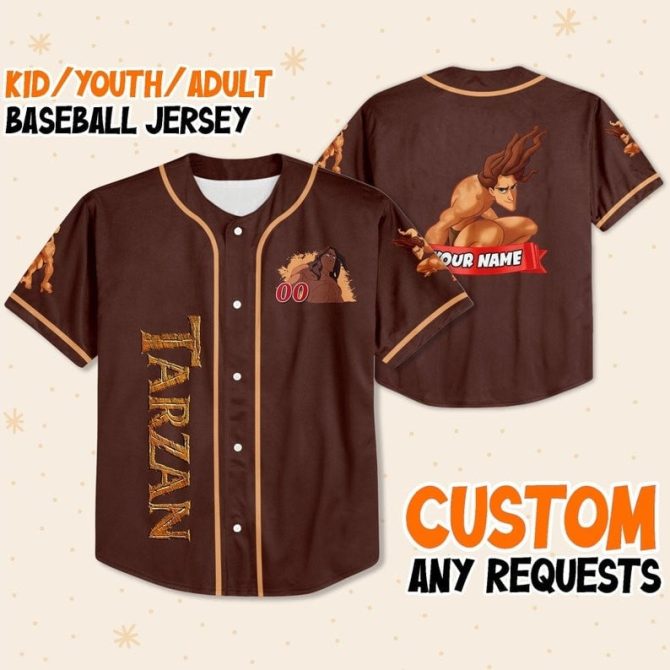 Customizable Tarzan Baseball Jersey - Kids/Youth/Adult Sizes - Personalize Your Name