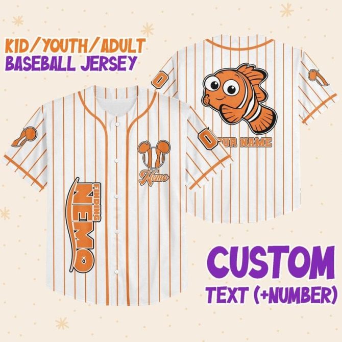 Customizable Kids/Youth/Adult Baseball Jersey - Fun Fish Design, Add Name & Number
