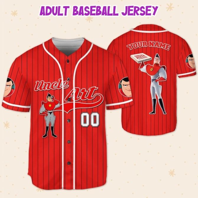 Customizable Red Adult Baseball Jersey - Personalized Name & Number - Unique Cartoon Design