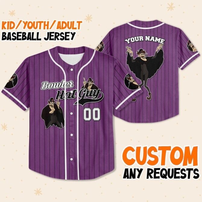 Customizable Kids/Youth/Adult Baseball Jersey - Bowler Hat Guy Design - Personalize Your Name!