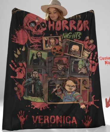 Custom Horror Movie Night Blanket – Personalized Name – Perfect Gift For Scary Movie Fans!