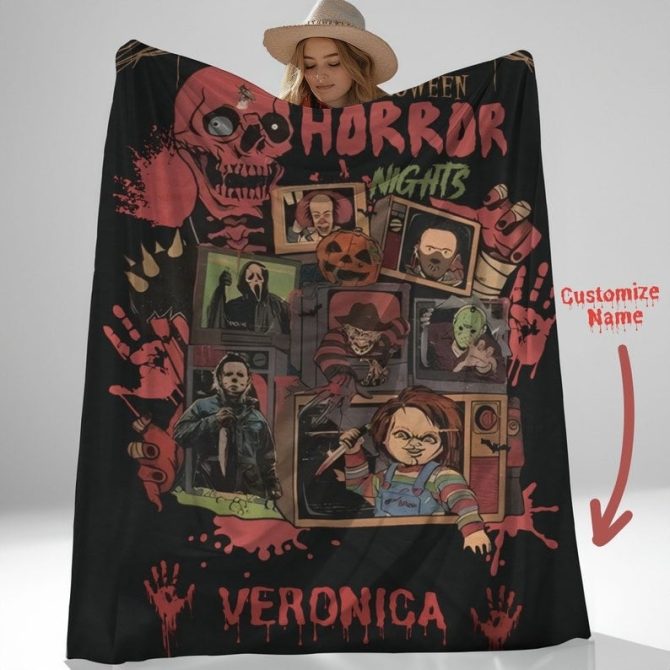 Custom Horror Movie Night Blanket – Personalized Name – Perfect Gift For Scary Movie Fans!