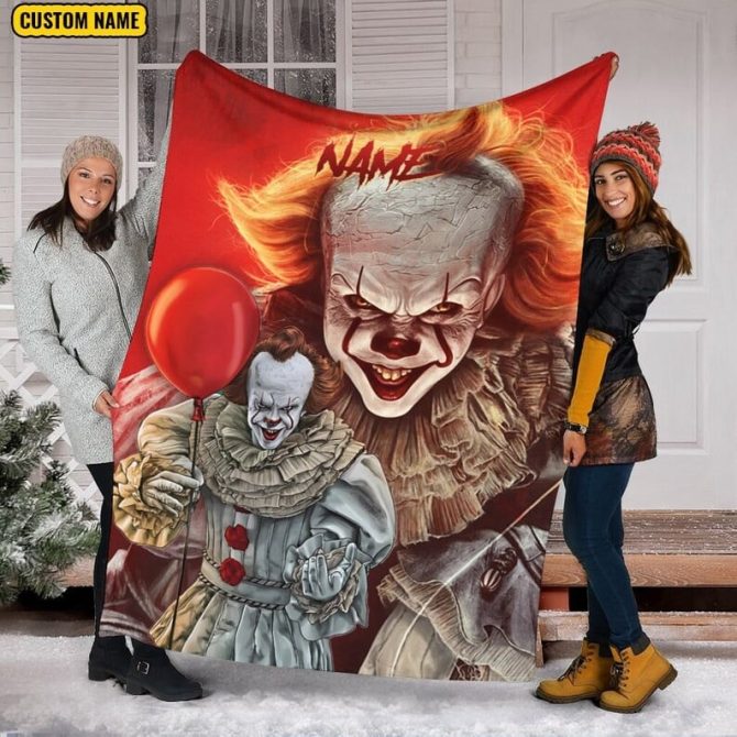 Custom Horror-Themed Cozy Blanket – Personalized Gift For Fans, Soft Fleece Throw With Scary Clown Design