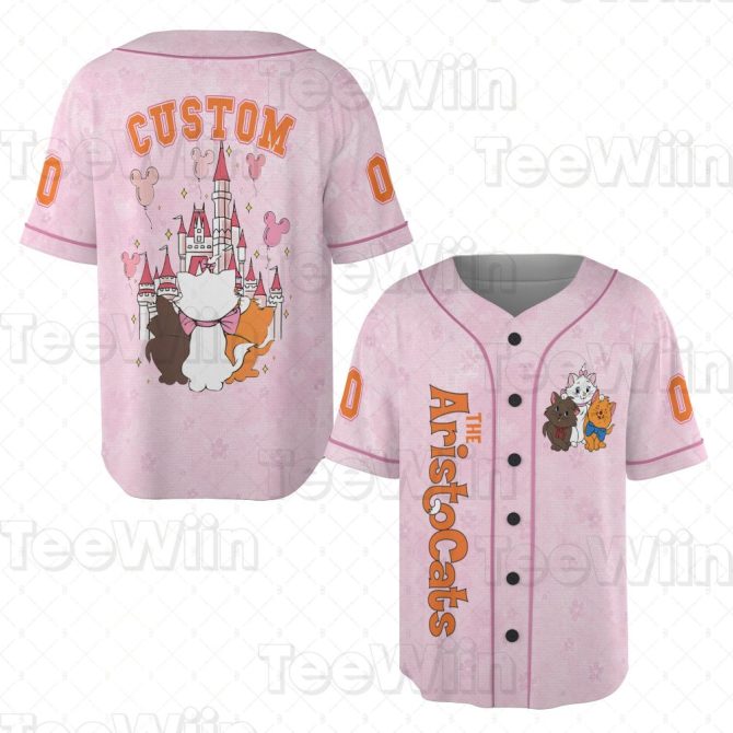 Custom Aristocats Baseball Jersey - Personalized Pink Disney Castle Shirt
