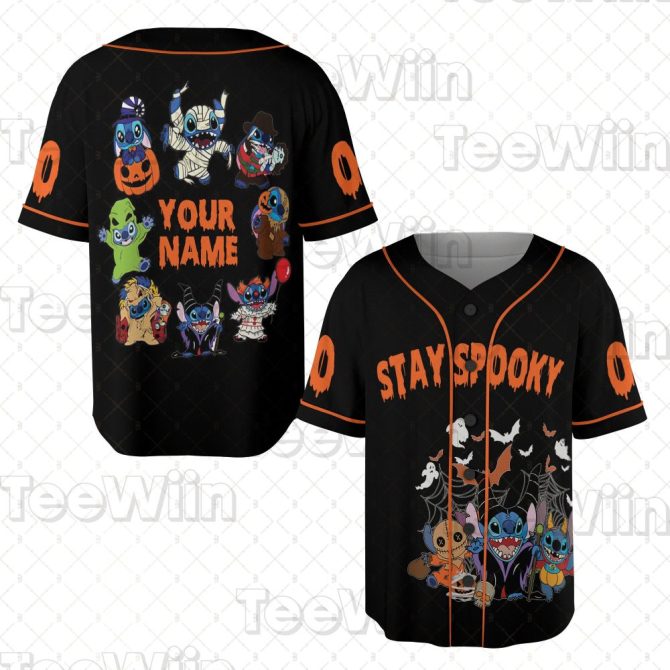 Custom Halloween 'Stay Spooky' Baseball Jersey – Personalized Name, Fun Cartoon Characters