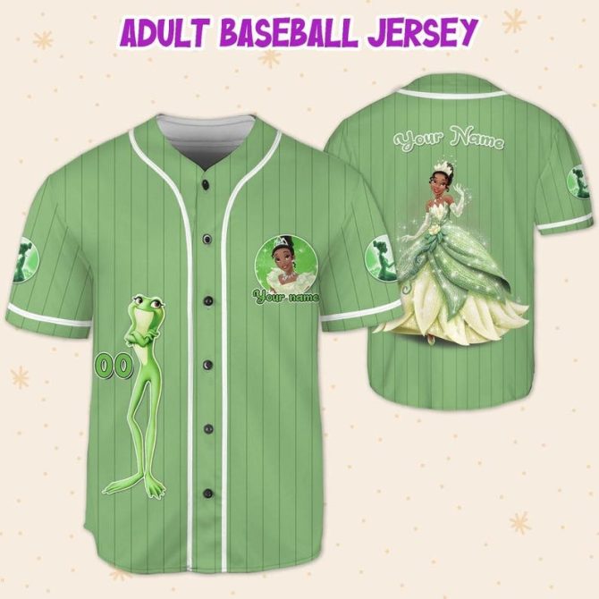 Custom Kids/Youth/Adult Baseball Jersey – Personalized Princess & Frog Design - Image 4