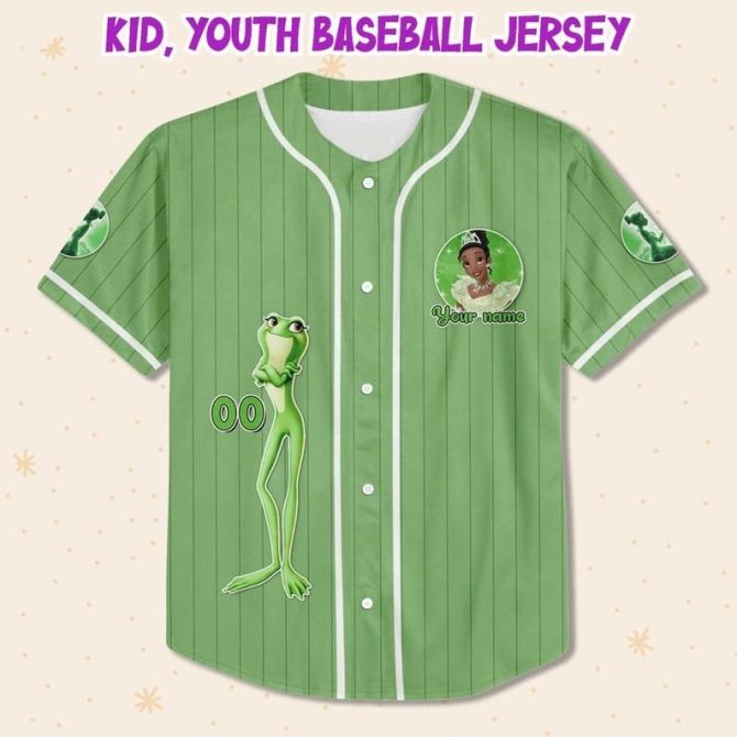 Custom Kids/Youth/Adult Baseball Jersey – Personalized Princess & Frog Design - Image 3