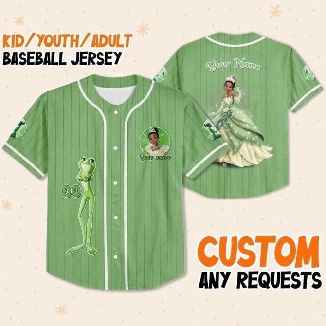 Custom Kids/Youth/Adult Baseball Jersey – Personalized Princess & Frog Design