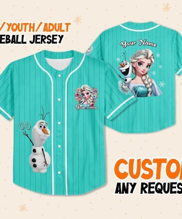Custom Frozen Baseball Jersey - Personalized Kids/Youth/Adult Sizes - Olaf & Elsa Design