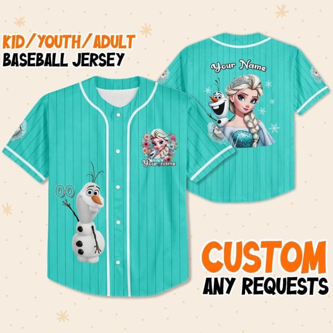 Custom Frozen Baseball Jersey - Personalized Kids/Youth/Adult Sizes - Olaf & Elsa Design