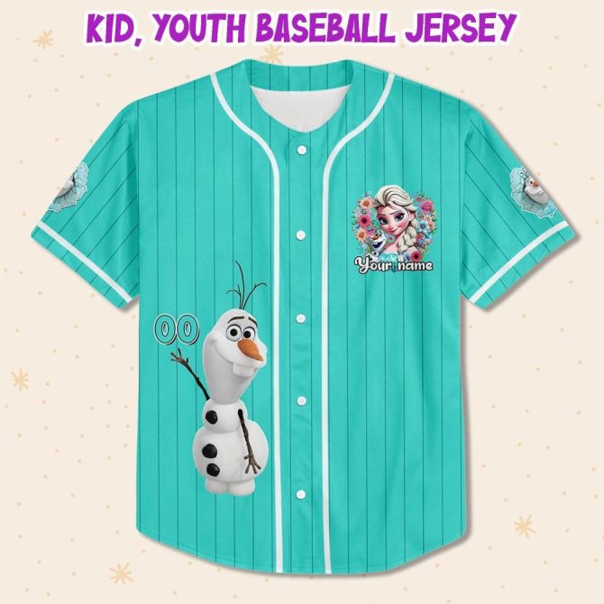 Custom Frozen Baseball Jersey - Personalized Kids/Youth/Adult Sizes - Olaf & Elsa Design - Image 2