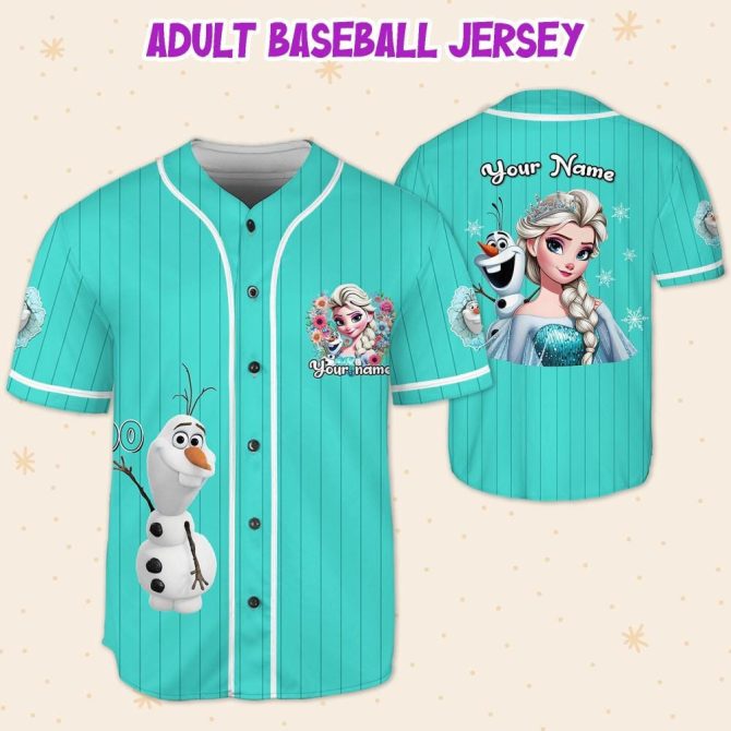 Custom Frozen Baseball Jersey - Personalized Kids/Youth/Adult Sizes - Olaf & Elsa Design - Image 5