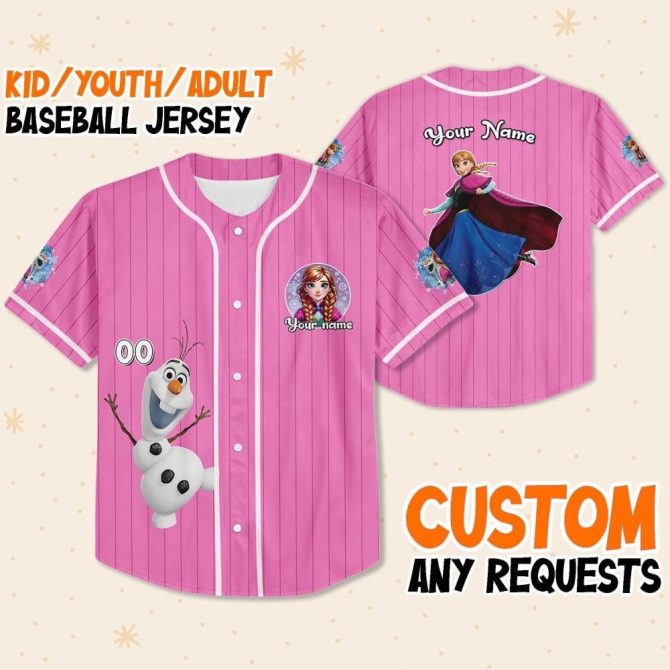Custom Frozen-Themed Baseball Jersey For Kids/Youth/Adults - Personalized Name & Design