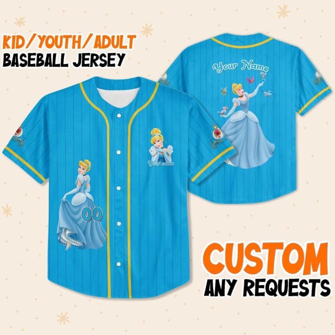 Custom Cinderella Baseball Jersey For Kids/Youth/Adults - Personalized Name & Number