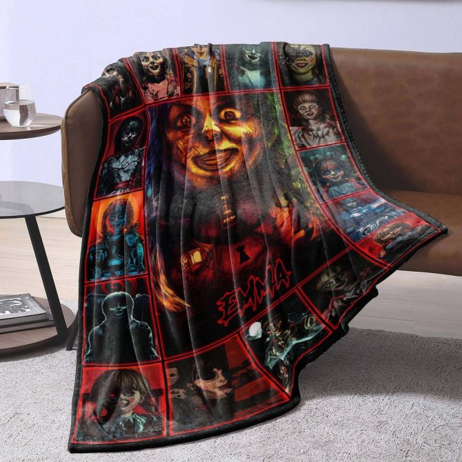 Custom Horror Movie Blanket – Personalized Name, Scary Doll Design, Cozy Fleece Throw For Fans - Image 3