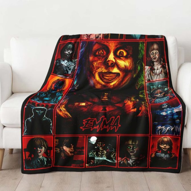 Custom Horror Movie Blanket – Personalized Name, Scary Doll Design, Cozy Fleece Throw For Fans - Image 2