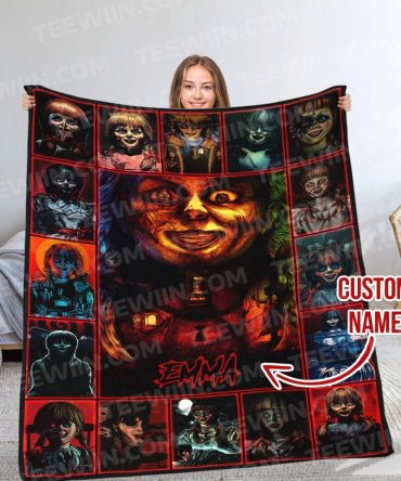 Custom Horror Movie Blanket – Personalized Name, Scary Doll Design, Cozy Fleece Throw For Fans