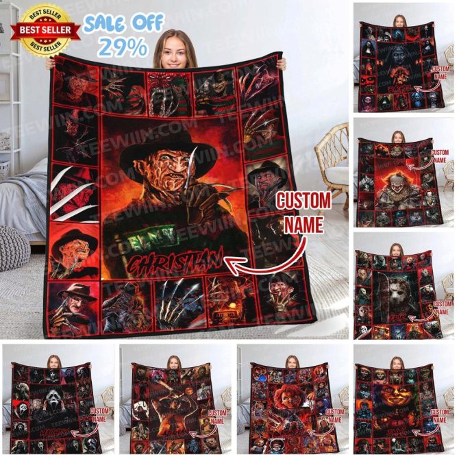 Custom Horror Movie Blanket - Personalized Name Gift - Cozy & Spooky Decor - Best Seller