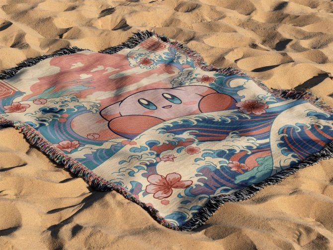 Cozy Kirby Tapestry Blanket – Japanese Wave Art Design, Perfect For Gaming Fans! - Image 4