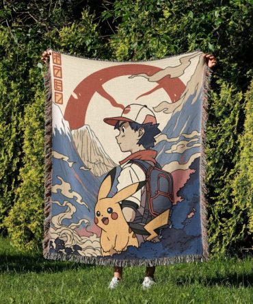 Cozy Anime Adventure Blanket – Vibrant Pikachu & Trainer Design – Perfect Gift For Fans