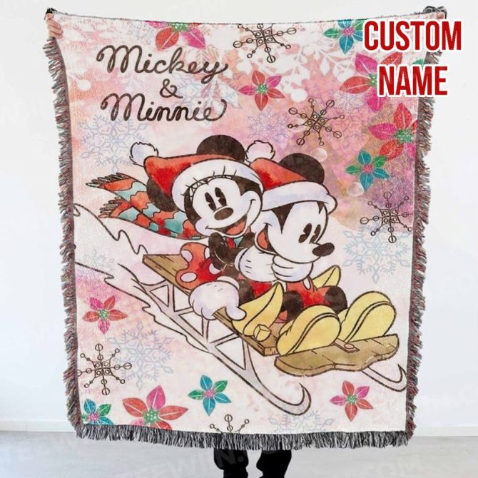Personalized Mickey Mouse Holiday Throw Blanket – Custom Name Christmas Gift - Image 9