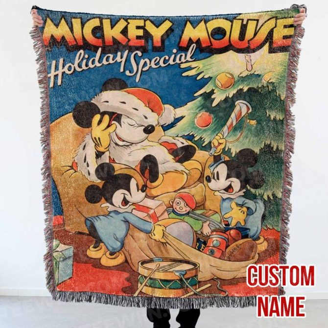 Personalized Mickey Mouse Holiday Throw Blanket – Custom Name Christmas Gift - Image 2