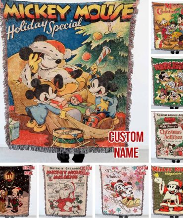 Personalized Mickey Mouse Holiday Throw Blanket – Custom Name Christmas Gift