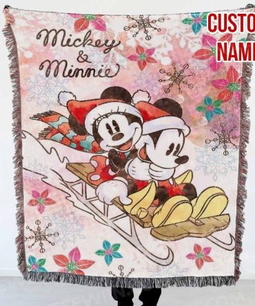 Custom Name Mickey & Minnie Winter Blanket – Cozy Holiday Gift!