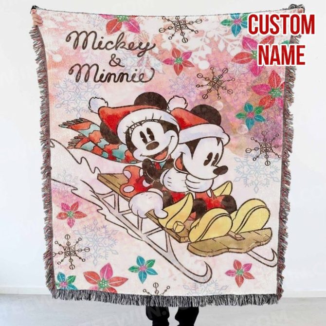 Custom Name Mickey & Minnie Winter Blanket – Cozy Holiday Gift!
