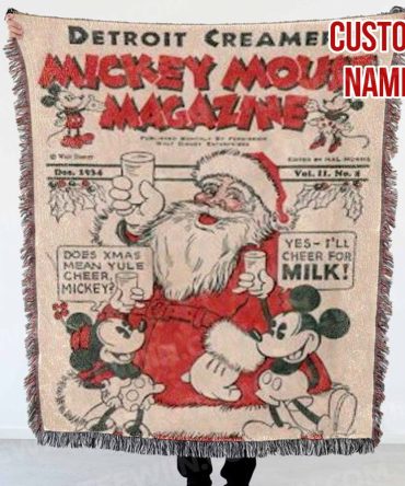 Custom Name Mickey Mouse Santa Throw Blanket - Vintage Christmas Decor Gift