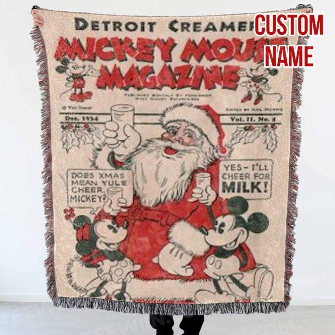Custom Name Mickey Mouse Santa Throw Blanket - Vintage Christmas Decor Gift