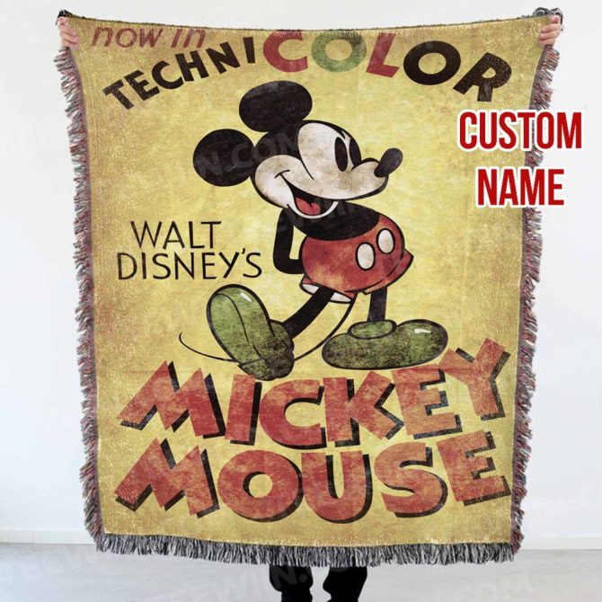 Custom Name Mickey Mouse Throw Blanket – Vintage Disney Style Gift