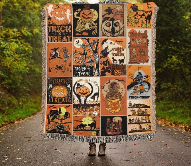 Cozy Halloween Blanket - Vintage Trick Or Treat Design, Perfect For Spooky Nights - Image 2