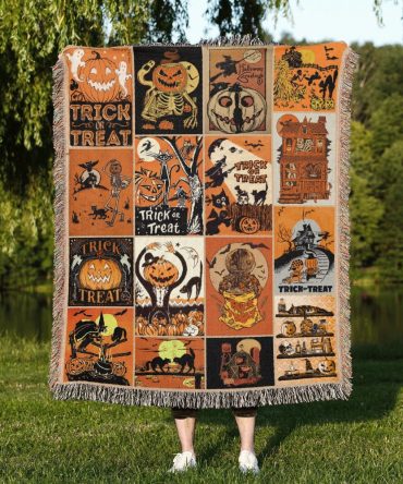 Cozy Halloween Blanket - Vintage Trick Or Treat Design, Perfect For Spooky Nights