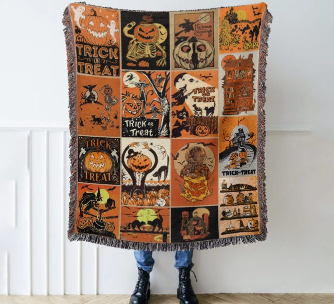 Cozy Halloween Blanket - Vintage Trick Or Treat Design, Perfect For Spooky Nights - Image 6