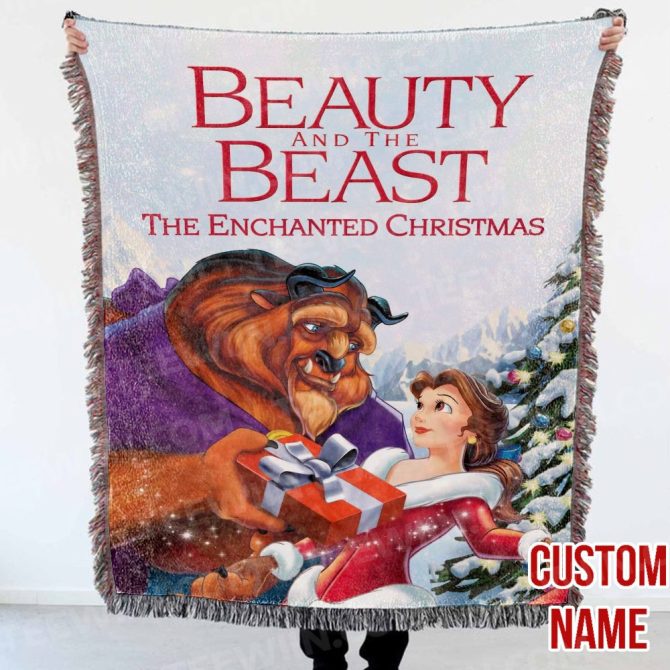 Custom Beauty & The Beast Enchanted Christmas Blanket – Perfect Holiday Gift!