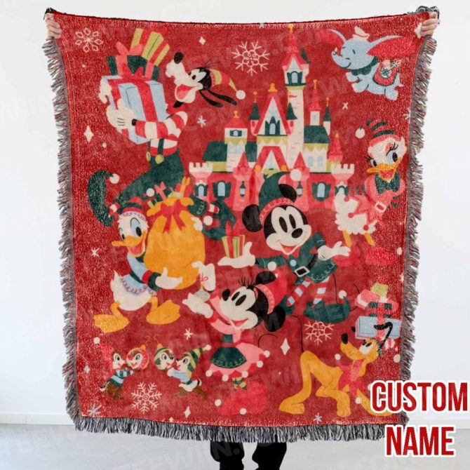 Custom Name Disney Holiday Blanket - Cozy, Festive Throw With Beloved Characters