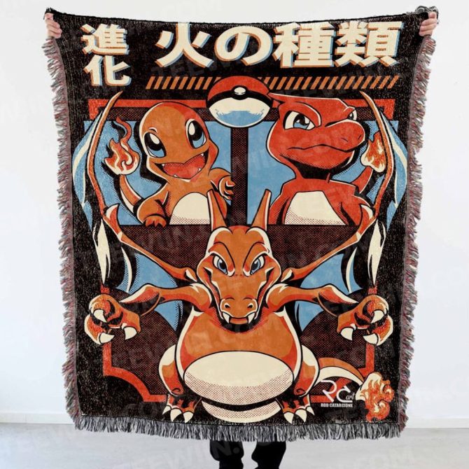 Cozy Charmander Evolution Blanket – Perfect Gift For Pokémon Fans!